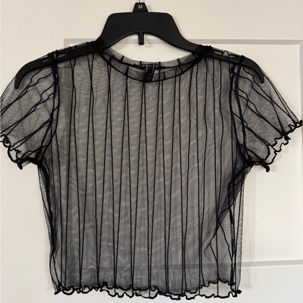 Forever 21 Black Sheer Crop Puff Sleeve Blouse